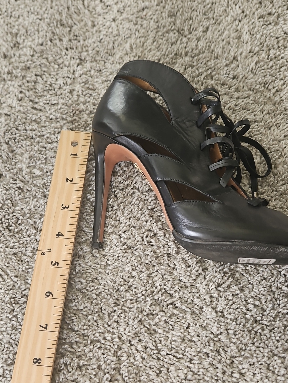 Aquazzura Black Lace-Up Peep Toe Heels 37.5 - Picture 6 of 10